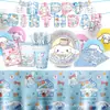 Sanrio Perro Yugui Vajilla Desechable Mantel Plato de Papel Vaso de Agua Dibujo Animado Decoración de Cumpleaños Diseño de Escena de Fiesta