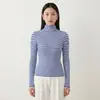 Top Rayado de Cuello Medio Alto Miyake, Nuevo Estilo Otoño, Diseño Único Plegado, Camisa Básica de Manga Larga de Alta Gama para Mujer