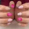 Le Fan Lunares Estilo Francés Uñas Cortas Almendra con Decoración de Flor y Lazo Puntas para Uñas Uñas Postizas Portables Venta al por Mayor