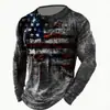 Camiseta de Manga Larga Lavada con Cuello Redondo, Estilo Vintage Desgastado, Estampado Digital para Hombre, 2026, Transfronteriza, en Amazon
