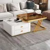 Mesa de centro moderna minimalista, mesa de centro extensible, lujo ligero para uso doméstico, mesa de centro de losa de roca, mesa de centro cuadrada simple combinada para espacios pequeños