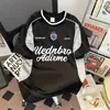 Camiseta de Manga Corta con Estampado de Letras, Bloques de Color y Parches Estilo Retro Americano para Hombre, Maillot Deportivo, Top para Montar en Motocicleta