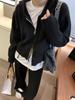 Conjunto de Suéter com Capuz para Mulheres no Outono e Inverno Novo Design Espessado Transfronteiriço Cardigan de Tricô Calça Casual de Pernas Largas Conjunto de Duas Peças