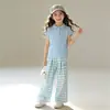 Conjunto Casual de Verano para Niñas: Conjunto de Dos Piezas para Niños: Camisa Polo de Manga Corta y Pantalones Anchos de Cuadros Elegantes