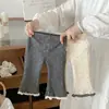 Calça Flare com Estrelas e Bolinhas para Bebês e Crianças Pequenas, com Babados Contrastantes em Camada Dupla, Disponível em Duas Cores, Calça de Corte Amplo para Bebês Meninas