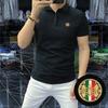 Estación Europea Nueva Camisa Polo de Manga Corta para Hombre Color Brillante Solapa Manga Media Algodón Perla Mercerizado para Hombre Ajuste Entallado Moda Trendy