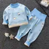 Ropa de Otoño de Cintura Alta para Bebé Pantalones de Otoño Conjunto de Ropa Interior Forrada de Felpa para Niños y Niñas Protección del Vientre del Bebé Pijamas de Bebé para Primavera, Otoño e Invierno