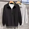 Suéter Tricotado de Cor Sólida de Alta Qualidade com Meio Zíper Masculino Estilo Coreano para Primavera e Outono Solto Versátil Camisa Base Casual Top