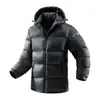 26888 Jaqueta de Penas Outono Inverno Nova com Capuz Leve Jaqueta de Penas Estilo Casal Quente Solta Fashionável Casual Roupa Exterior