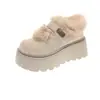 Botas de invierno 2026 con suela gruesa, estilo retro, patchwork, forradas de piel, comercio exterior, forro polar, botas de nieve engrosadas, zapatos para mujer, zapatos de algodón estilo Birkenstock que aumentan la altura