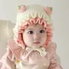 Gorro de invierno para niños, gorro de punto cálido para niñas, engrosado y a prueba de viento, diseño dulce y lindo, con orejeras