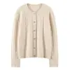 Cárdigan de Cachemir para Mujer 100% Cachemir Puro Casual Versátil Holgado Color Sólido Trenzado Cuello Redondo Suéter de Punto Chaqueta