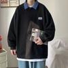 Suéter de gola polo masculino hiphop moda marca primavera e outono casaco falso duas peças ins estilo Hong Kong all-match solto adolescentes