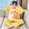 Pijama infantil de algodón peinado para primavera, conjunto de aire acondicionado de dibujos animados para niños, atuendo casual y moderno para niños