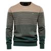 Suéter de Algodão Marca AIOPESON Masculino Moda Casual Gola Redonda Listrado Pulôveres Suéter Tricotado Masculino Novo Inverno Quente Suéteres Masculinos