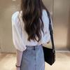 2023 Primavera e Verão Novo Estilo Coreano Moda Camisa Chiffon Solta Mulheres manga curta Top Camisa Elegante Camisa Base Cor Sólida Moda