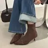 Botines de Gamuza con Punta Aguda Estilo Coreano para Mujer 2026 Primavera/Otoño Nuevo Estilo Botines Cortos Elegantes de Tacón Fino Botas de Moda Botas de Tacón Alto Botas Adelgazantes