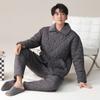 Pijama para Hombre Invierno Forro Polar Coral Tres Capas Acolchado con Plumón Espesado Ropa de Casa Franela Otoño e Invierno para Hombre