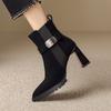 Botines de Tobillo de Suela Gruesa Europeos y Americanos de Tacón Grueso Puntiagudo para Mujer Otoño e Invierno Nueva Llegada Impermeables Tacones Altos Mate Delgados Botas Martin