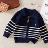 Suéter para niños 2025 Otoño Marca de moda Cárdigan de punto a rayas para niños Bebé Niños Moda Chaqueta camisa con cremallera