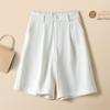 Shorts de Verão Casuais de Seda Gelo para Mulheres Novos Cintura Alta Soltos Chiffon Modelador Look Fino A-Line Perna Larga Comprimento Médio