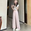 Pantalones casuales de mezclilla azul a rayas de primavera y verano 2025, cintura alta, adelgazantes, con sensación muscular, pantalones pequeños, rectos y estrechos.
