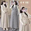 Vestido de Maternidad Otoño Conjunto de Dos Piezas Lentejuelas Finas Brillantes Flores Tridimensionales Chaleco de Punto para Maternidad Falda Larga Estilo Coreano Suave