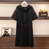 Vestido Suéter Casual com Capuz Moda Verão Plus Size 2024 Novo Grande Tamanho Moda Feminina Slim Vestido Camiseta