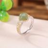 Anillo de plata de ley Yilu S925 bañado en oro con jade hetiano rojo del sur, jade de agua fina, diseño vintage de hierba Tang y diamantes.