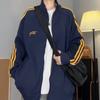 Chaqueta de cuello vertical informal de primavera y otoño a rayas de béisbol deportiva para estudiantes, nueva chaqueta retro holgada, sudadera coreana.