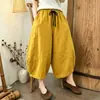 Pantalones de Pierna Ancha de Algodón y Lino de Color Sólido para Mujer Verano Nuevo Sueltos de Ocho Puntos Sueltos Cómodos Adelgazantes Ocultan Defectos Adelgazantes Versátiles