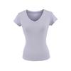 Camiseta Simples Retrô Americana com Decote V e Manga Curta para Mulheres Verão Básica Elástica Slim Roupa Externa para Usar por Baixo Simples Top de Cor Pura