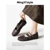 Versão em Pele de Ovelha~Sapatos Mary Jane Esportivos Retrô para Mulheres com Aumento Interno de Altura, Sapatilhas Macias de Tira Única para a Primavera para Mulheres