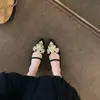Zapatos Mary Jane de Puntera Puntiaguda con Elevación Interna de Gamuza para Mujer 2025 Primavera y Otoño Zapatos de Noche con Perlas Francesas con Falda