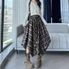 Falda de Cuadros Vintage Melard Brown para Mujer, Única Irregular de Longitud Media Adelgazante de Cintura Alta Versátil