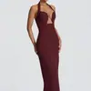 Vestido de malla con retazos para adelgazar la cintura, nuevo estilo de comercio exterior europeo y americano, vestido largo sexy versátil francés de hombros descubiertos para mujer