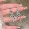Pendientes de Navidad Europeos y Americanos, Pendientes de Árbol de Navidad Coloridos Incrustados de Diamantes, Pendientes Largos de Árbol de Navidad con Corte de Diamantes Brillantes, Pendientes Festivos