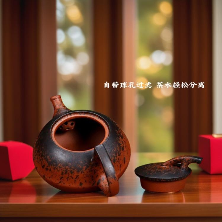 柴烧泼墨茶壶