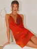Vestido bodycon europeo y americano de Aliexpress Amazon 2025 Chica popular sexy con escote en V sin espalda y atado