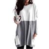 Camiseta Popular de Bloques de Color de Amazon en Stock, Camiseta Básica para Mujer, Estilo Europeo y Americano, Top de Manga Larga con Bolsillo Parcheado y Cuello Redondo de Primavera