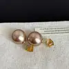 Pendientes de Diseño Geométrico de Lujo Ligero, Pendientes de Perlas Color Café de Moda y de Gama Alta, Pendientes Versátiles de Doble Cara de Nuevo Estilo al por Mayor