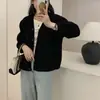 Cardigan Tricot V-neck Estilo Preguiçoso Macio e Ceroso Retrô Feminino Outono e Inverno Suéter Justo e de Alta Qualidade Jaqueta Feminina