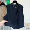 Chaqueta chaleco de cuello en V negra de alta gama para mujer, colección principios de otoño 2026, talla grande, corte holgado, efecto adelgazante, perfecta para usar en capas, top sin mangas
