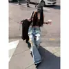 Calça Jeans Reta Solta Estilo Streetwear Hot Girl Vintage Desgastada Jeans Denim Tendência Novo Rasgado e Desgastado para Mulheres