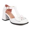 Lori Lleva Zapatos de Buena Chica Redondos con Moño y Tacón Grueso Talla Grande Sandalias Caladas 215