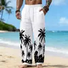 Calça de Linho Masculina Casual Solta para Todas as Estações com Estampa de Palmeiras Havaianas - Cruzamento Europeu e Americano Amazon