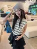 Camisa Polo Feminina Hua Yu Xun 2026 Verão Estilo Coreano Gola Listrada Sem Mangas Tricô Colete Casual Estilo Academia