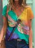1 camiseta holgada de manga corta de verano con cuello en V y estampado digital de Amazon Explosions para mujer, estilo europeo y americano