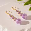 Brincos Gancho de Orelha Geométricos com Pérola Sintética Violeta e Diamante, Estilo Vintage Europeu e Americano, Simples, Nicho, Elegante, de Alta Qualidade para Mulheres