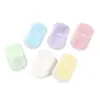 50 piezas de pastillas de jabón portátiles desechables para exteriores, mini pastillas para lavado de manos, artículos de viaje, pastillas de jabón para exteriores en caja